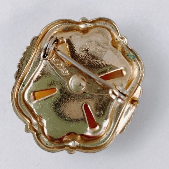 Vintage Coro Cameo Brooch 40s-50s Diamond Accent 10K Gold Plated Shell Carving - Picture 11 of 11